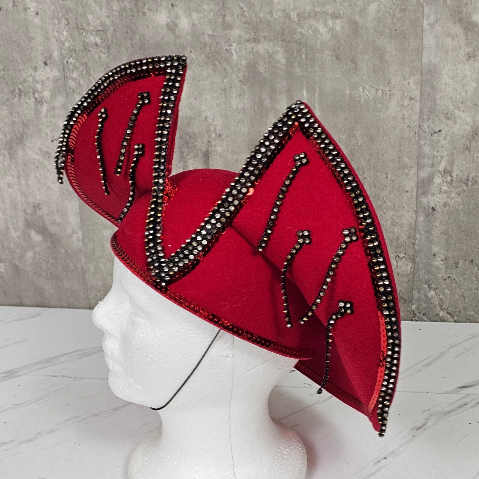 Red Statement Felt Hat Rhinestone Embellished Uni… - image 4