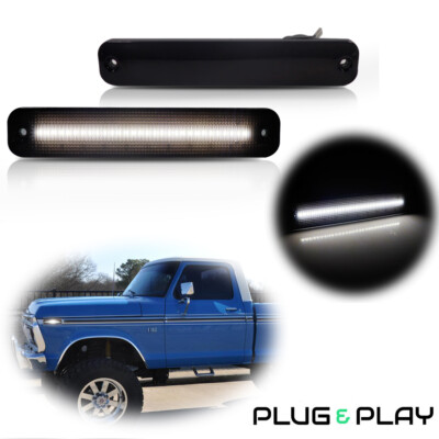 2x Smoked F/R White LED Side Marker Light For 1973-1979 Ford F100 F150 F250 F350