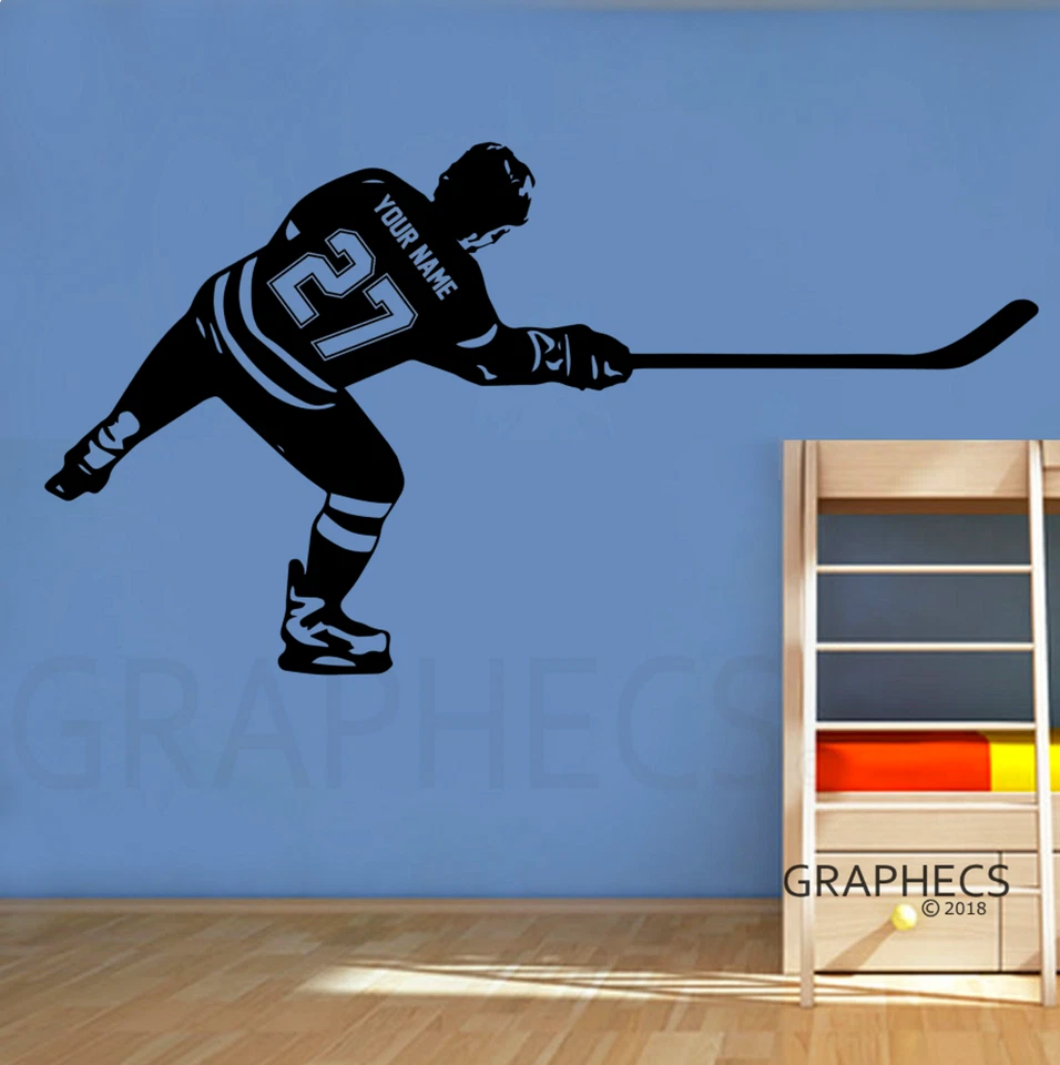 Calcomanía de pared de hockey personalizada NOMBRE Y NÚMEROS tiro vinilo pegatina decoración Foto 2 de 4