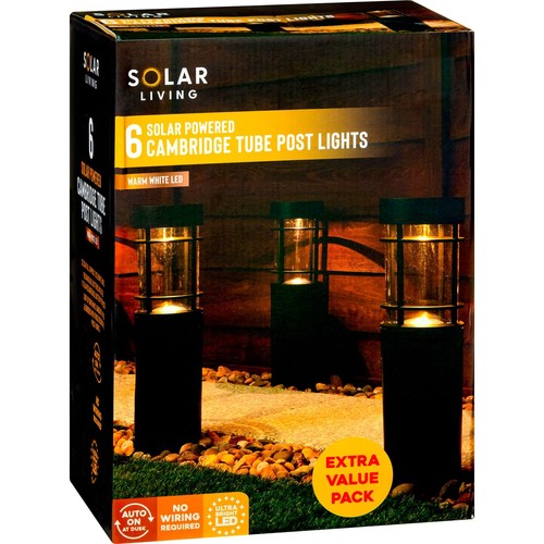 New 6pk Cambridge Solar Powered Tube Post Lights 35cm Garden Driveway LED Lights - Picture 4 of 4