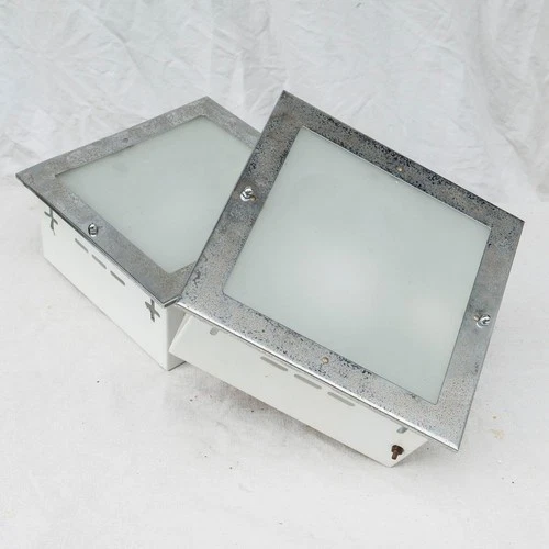 Vintage Industrial Square Recessed Ceiling Lights Frosted Glass Chrome Set of 2