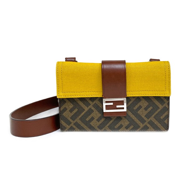Fendi Zucca Baguette Slim Clutch Coated Canvas Crossbody Bag 7M0295 AFSC