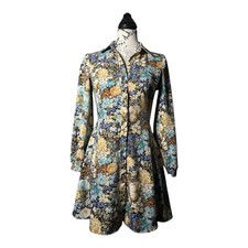ZARA Floral Print Swing Mini Casual Collared Shirt Dress Size Small Long Sleeve
