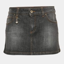 Gucci Vintage Grey Denim Logo Charm Mini Skirt M