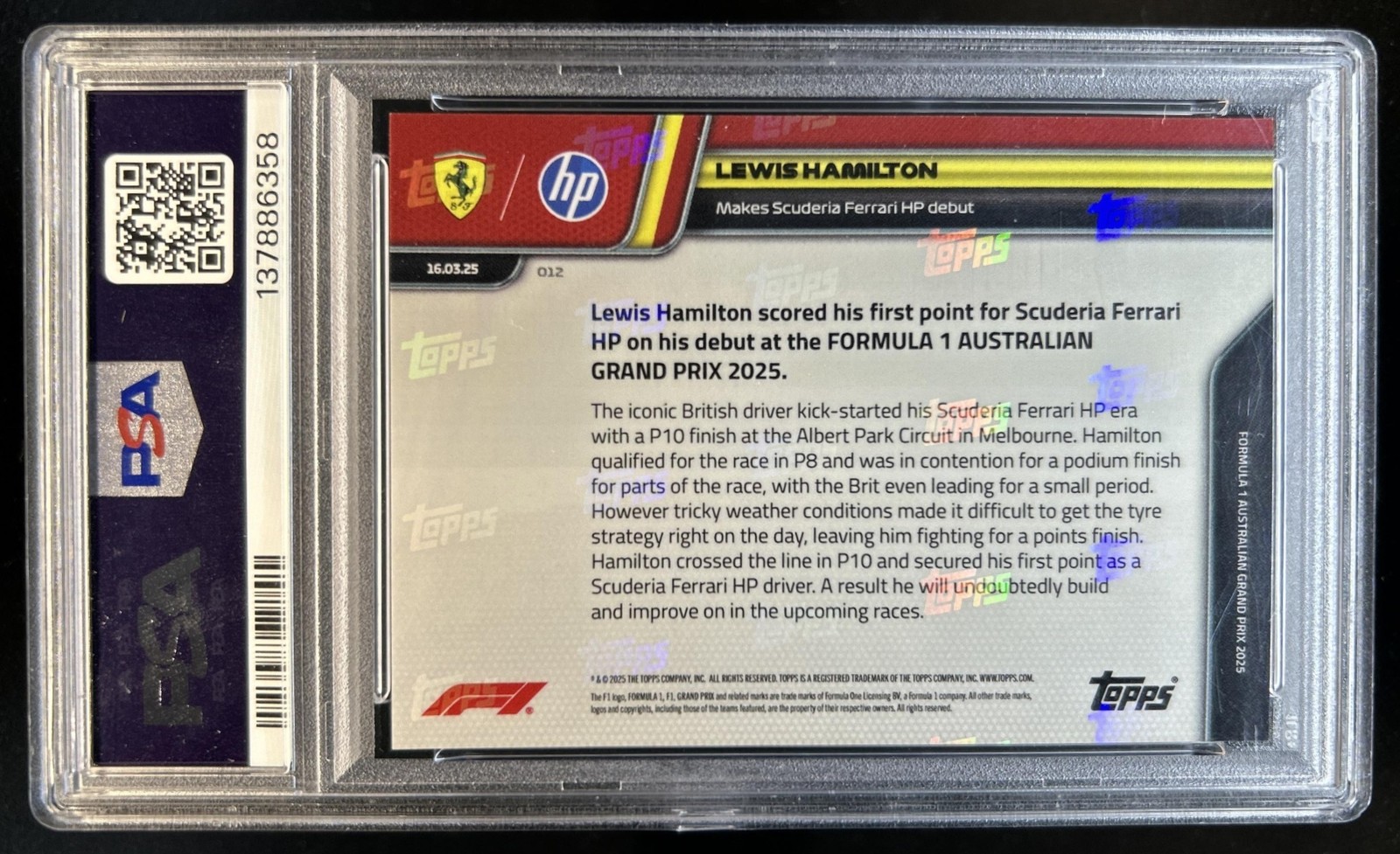 2025 Topps NOW F1 Formula 1 F1 Formula 1 Lewis Hamilton #012 PSA 9 view 2