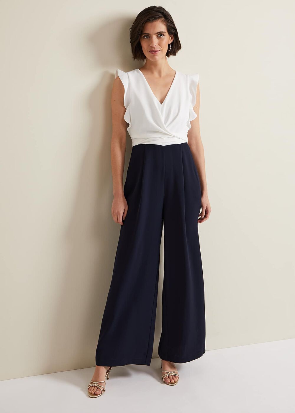 PHASE EIGHT AYLA RUFFLE WRAP JUMPSUIT IN NAVY / IVORY SIZE UK 10 R *RRP £139 image 3