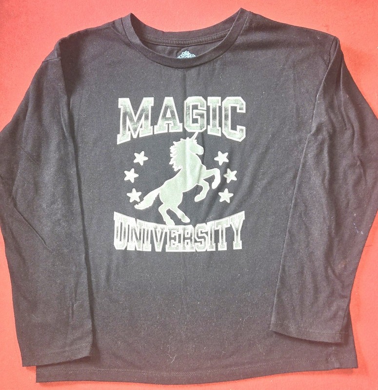🌟 ThereAbouts Girls Long Sleeve Black Unicorn Graphic Thin Shirt Size M 10/12