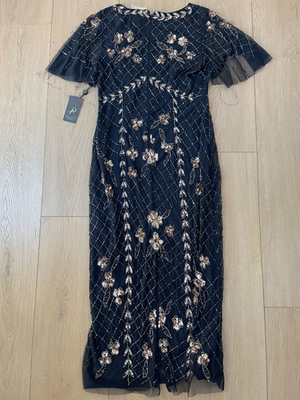 hand-beaded ankle-length dress in french blue NEW Adrianna Papell Womens Size 6 Beaded Flutter Sleeve Midi *Flaw Size:US Size 14 eye clasp Maxi ankle 720D Girls Elegant Black Birthday