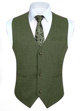 Mens Suit Vest Business Casual Dress Waistcoat Vest Solid Large A1-army Green