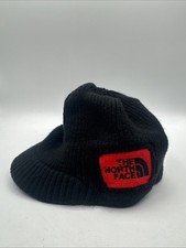 The North Face Black Brimmed Beanie Hat Sz M Youth Size Boys Red Logo Y2K Skater