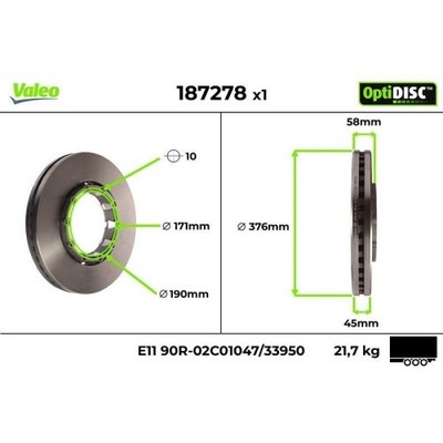 1x Bremsscheibe VALEO 187278 passend für SAF MERITOR