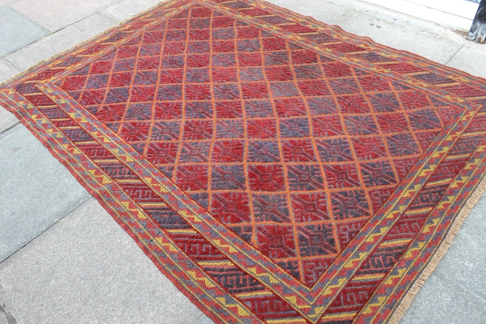 Vintage Hand Made Afghan Mushvani Oriental Red Wool Large Carpet 193x151cm - Image 2 of 4