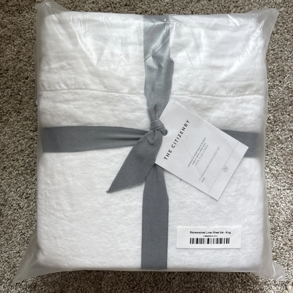 Conjunto de lençóis de linho lavado a pedra The Citizenry King - Branco