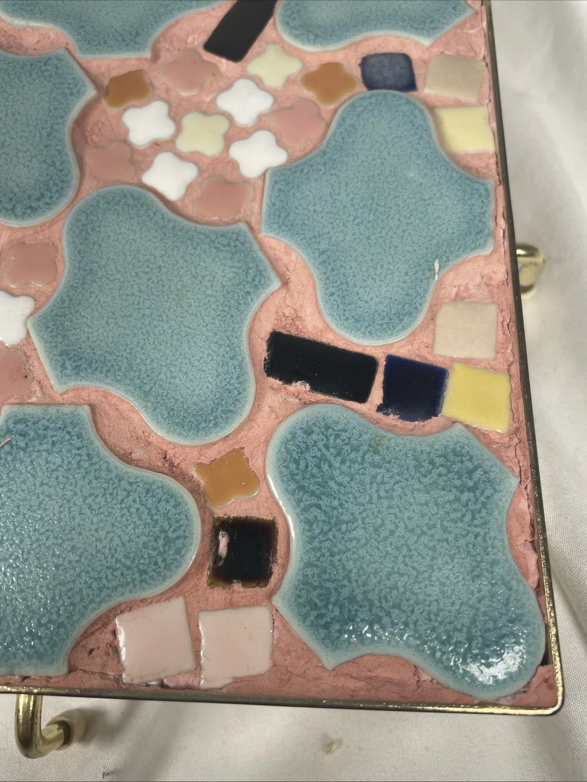 Vintage Mid Century Modern Mosaic Tile Trivet - Multicolor Ceramic Hot Plate - product detail image 3