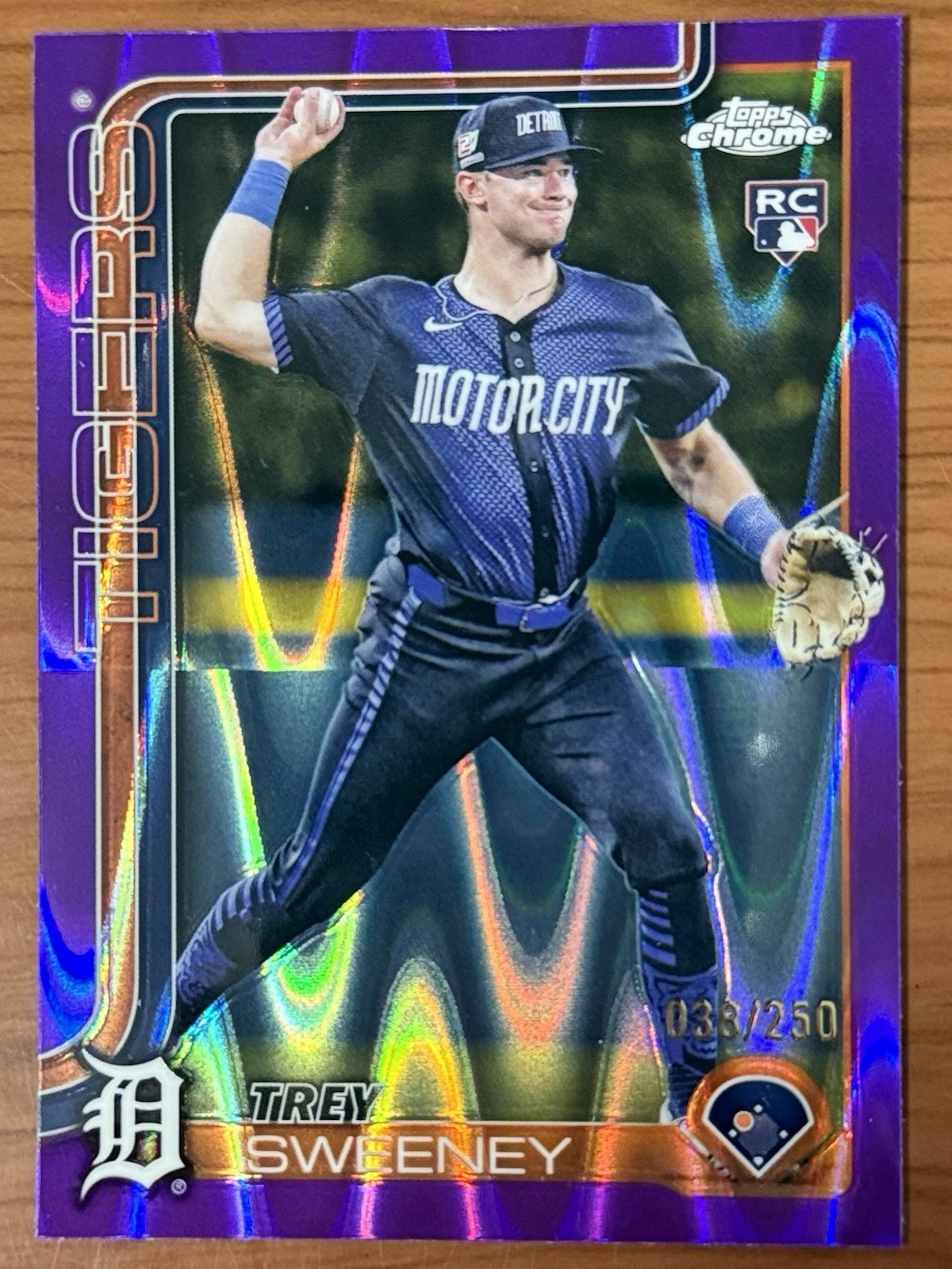 Trey Sweeney RC #6 2025 Topps Chrome Purple Raywave Parallel SN 038/250 SP Card