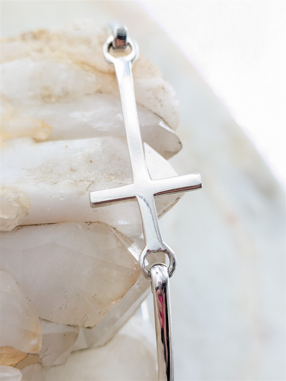 Vintage Solid Sterling Silver Cross Bangle Bracel… - image 2