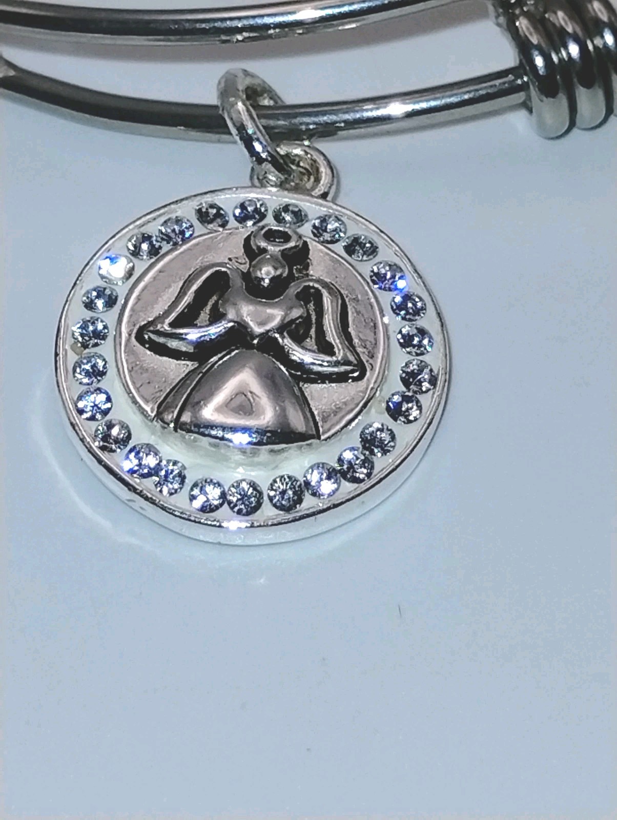 Adjustable Bangle Bracelet Silvertone Guardian An… - image 2