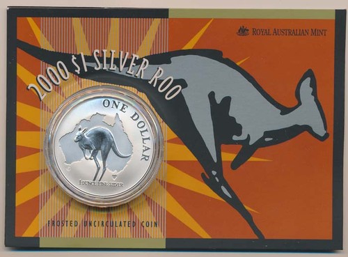 Australia: 2000 $1 Kangaroo 1oz .999 Silver UNC, Cat$80, SCARCE YEAR
