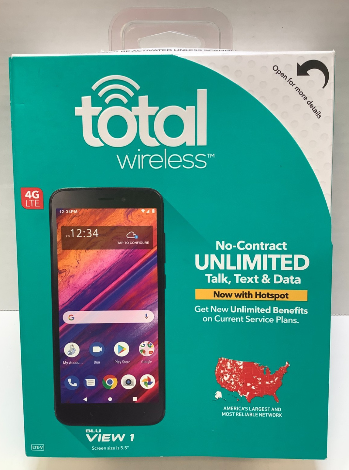 Total Wireless Blu View 1 4G LTE Prepaid Smartphone Black 16GB, Network Locked