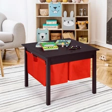 Babyjoy  Kids 2-in-1 Double-sided Activity Building Block Table W/ Drawers Brown