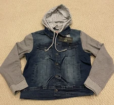 NWT Men's Chopp Shop Jeans Dk Blue Convertible Hooded Denim Jacket ALL SIZES