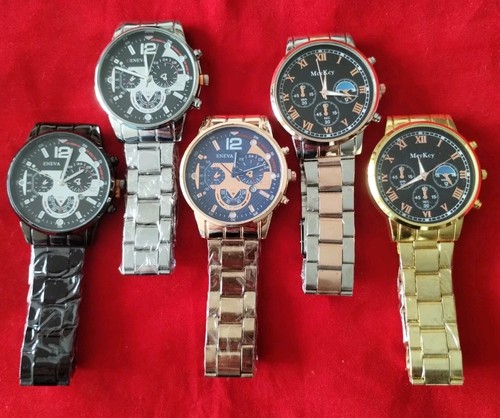 Set of 5 Brand NEW Men's Metal band Watches. 5 FREE SPARE BATTERIES lot Deal SSS - Picture 3 of 3