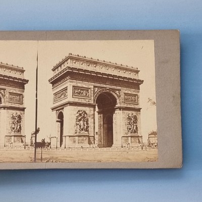 Paris Stereoview um 1870 Echtfoto Frankreich Der Arc Du Triomphe Champs Elysee