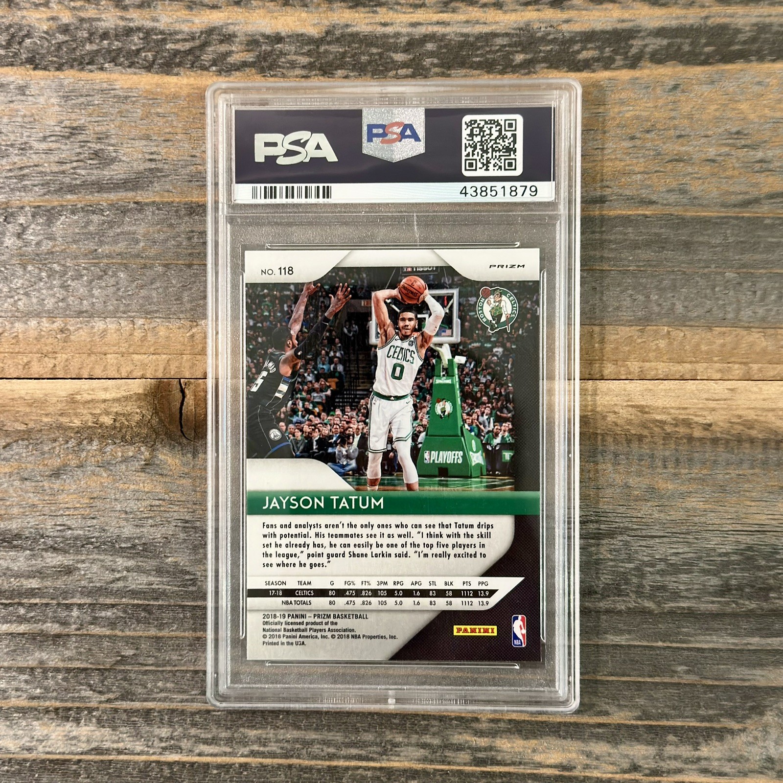 2018-19 Panini Prizm Jayson Tatum Prizm Green #118 Celtics PSA 10 GEM MINT view 2