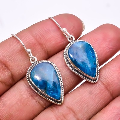 Neon Blue Apatite 925 Sterling Silver Earring 1.56'' E71, Christmas Gift