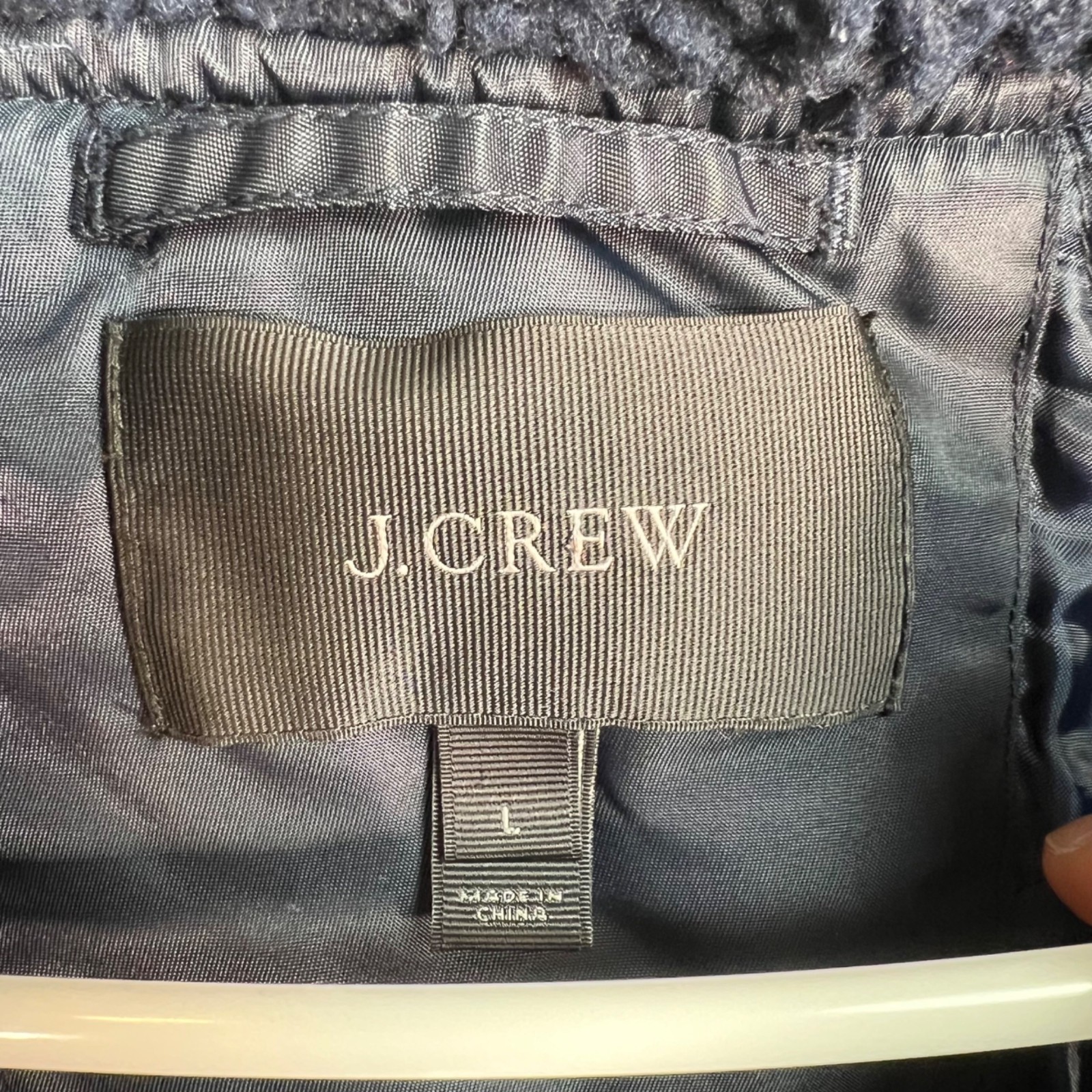 J. Crew Mens Blue Hooded Bomber Jacket Large Nylon/Polyester Ribbed Hem & Cuffs