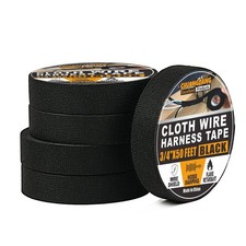 Black Wiring Harness Tape,19mmx15m,5-Pack,High Temp Fabric Cloth Tape for Aut...