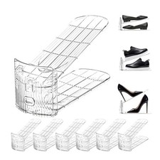 6 Pack Clear Shoe Slots Organizer Adjustable Shoe Stackers for a Pair of Shoe...