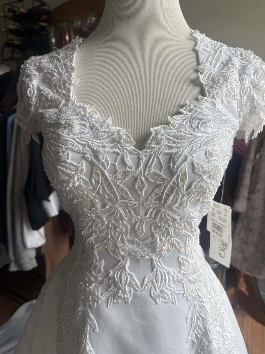 oleg cassini lace applique cap sleeve satin wedding dress Lace Applique Tank Ball Gown Wedding Dress