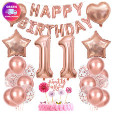 11. Geburtstag M&auml;dchen Tortendeko Set mit Rosegold Banner 32