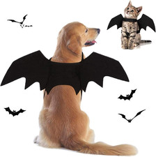 Dog Bat Wings, Halloween Dog Bat Costume Pet Cosplay for Dogs and Cats (Black, S