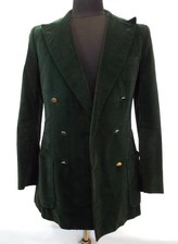 VTG 1980s Renoma Paris Mens Green Cotton Velvet Double Breasted Suit Jacket S/M