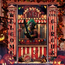 3 Pcs Halloween Creepy Carnival Decorations Include 2 Evil Circus Multicolor