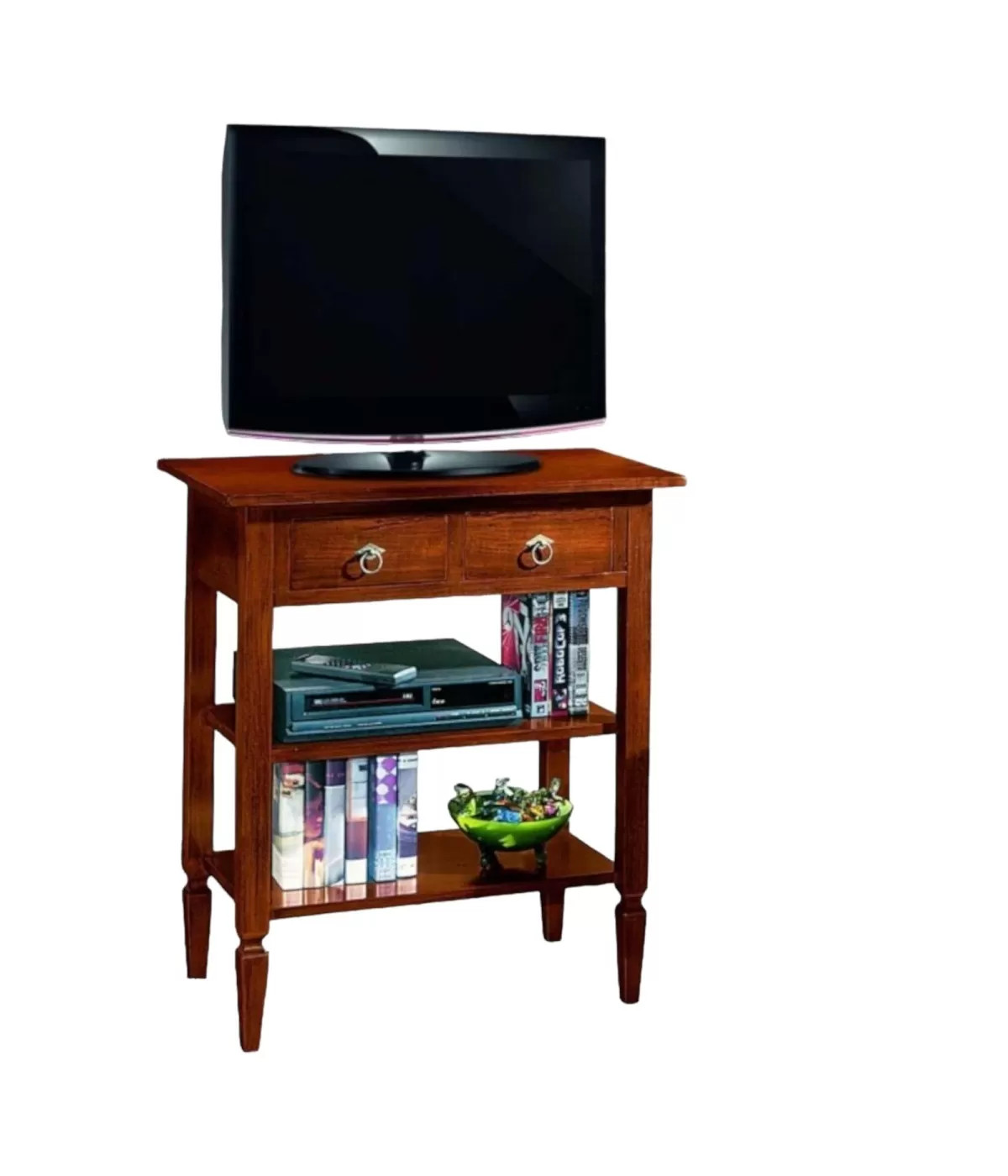 PORTA TV 2 ARTE POVERA IN LEGNO MASSELLO TINTA NOCE L.75 P.45 H.85.