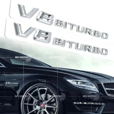 2pcs Chrome V8 BITURBO Letters Side Fender Emblems Badge For AMG C63 E63 G63 S63