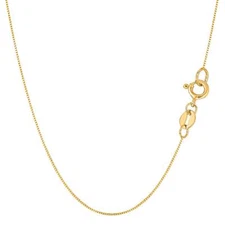 14k Real Solid Gold Box Style Chain Necklace, 0.6mm (16 Inches, Yellow Gold)