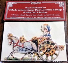 3D STAND UP GREETING CARD Victorian Lady in Horse Drawn Carriage MINT Shackman