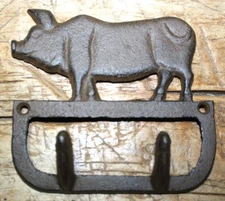 Cast Iron Antique Style PIG Coat Hooks Hat Hook Rack Towel HOG PIGGY