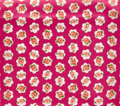 Scalloped Rose Circles,Cotton,Pink background,White Scalloped Rose Circles,44x36