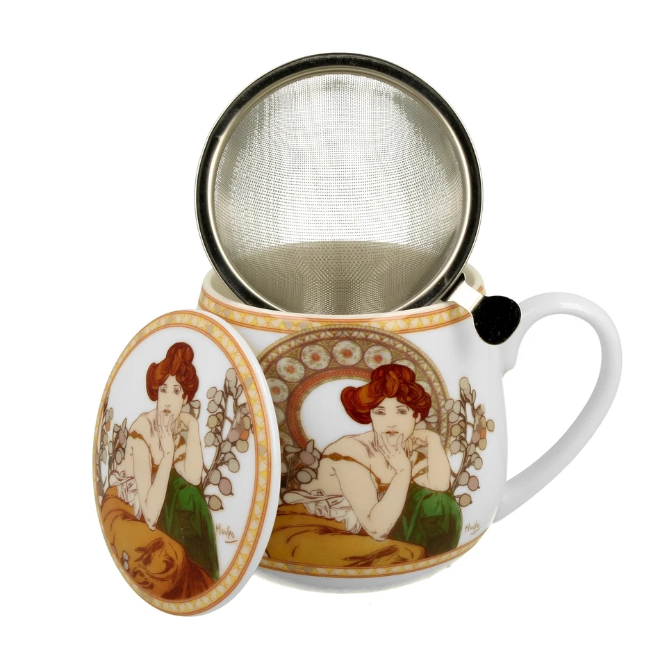 Teetasse mit Sieb und Deckel Alphonse Mucha Topas Duo Porzellan - Bild 3 von 3