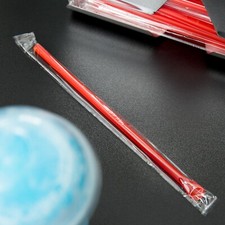 300 PER BOX 8" RED PLASTIC WRAPPED SPOON STRAW, BPA FREE, FILM WRAP, .25 DIA