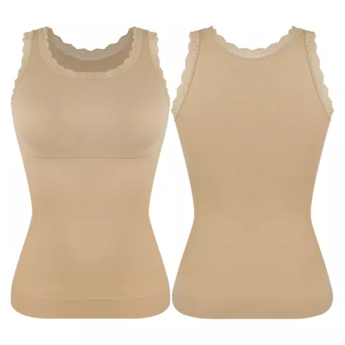 Damen Spitze Ausschnitt Kompressionsweste Tank Shapewear Bauch Kontrolle Body Shaper - Bild 13 von 17