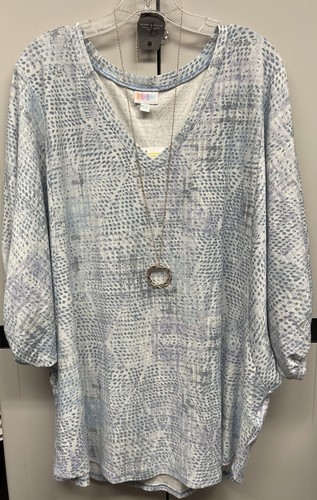 NWT Lularoe 2XL Blue & White Speckled Renee Balloon Sleeved Shirt - Picture 3 of 8
