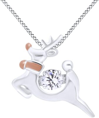 Simulated Diamond Dancg Diamond Redeer Floater Pendant W/ 18'' Rope Gold Plated