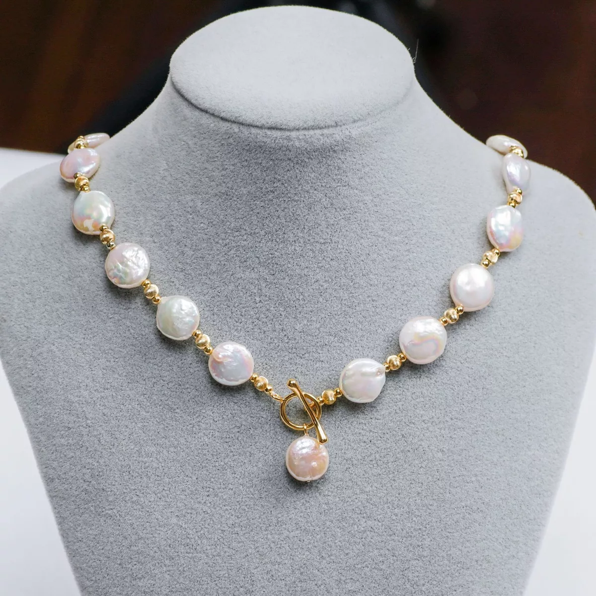 Baroque Freshwater Pearl 12-13Mm Button Pearl 14K Note Gold Pearl Necklace  New