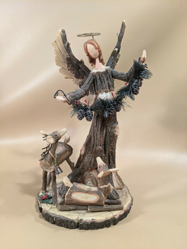 Vintage Wooden Angel Tree Forest Deer Figurine - Picture 3 of 8